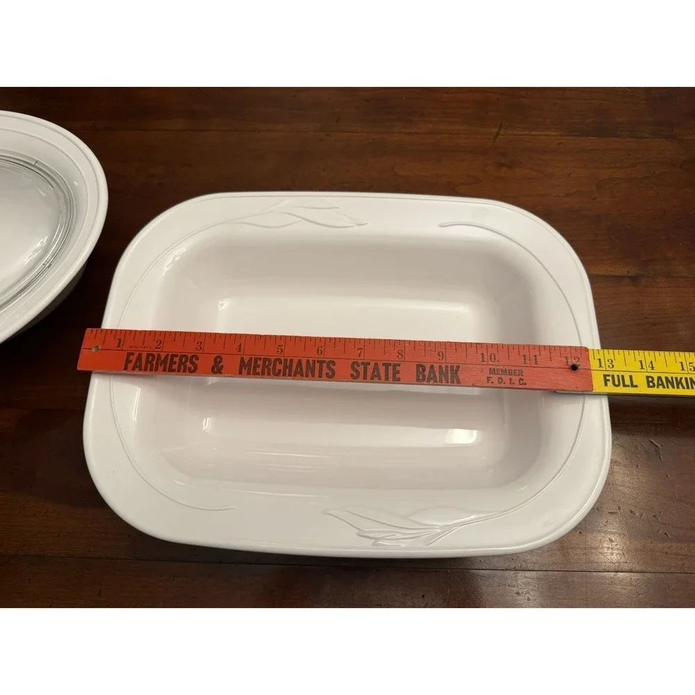 Vintage Corningware Casual Elegance White Flora Casserole Roaster Set L-32 L-13‎